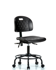 Newport Industrial Polyurethane Chair with Round Tube Base - Desk Height with Seat Tilt & Casters in Black Polyurethane