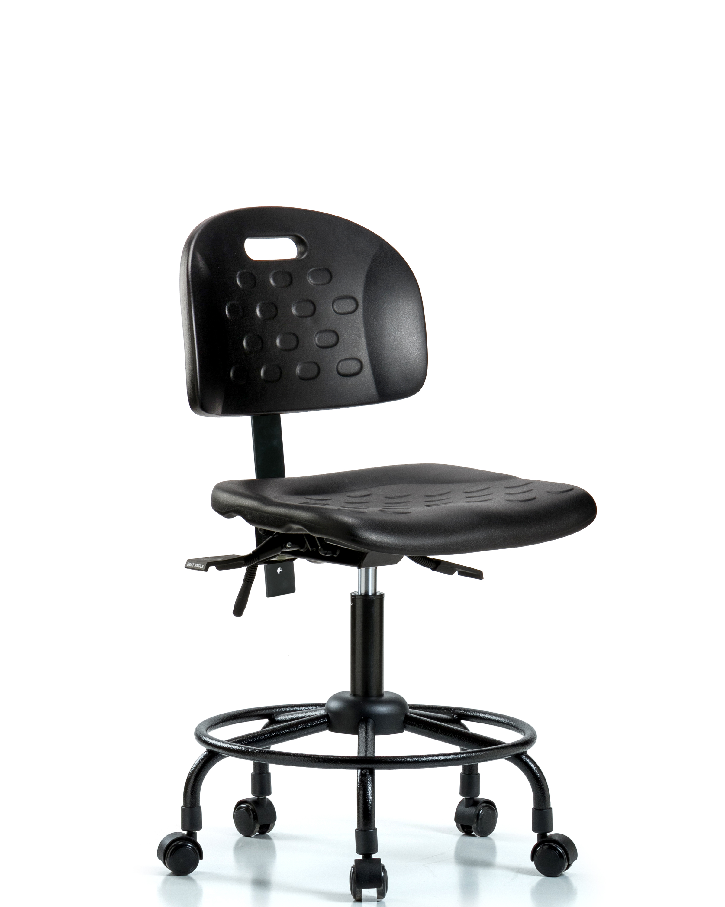 Newport Industrial Polyurethane Chair with Round Tube Base - Desk Height with Seat Tilt & Casters in Black Polyurethane