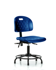 Newport Industrial Polyurethane Chair with Round Tube Base - Desk Height with Seat Tilt & Stationary Glides in Blue Polyurethane