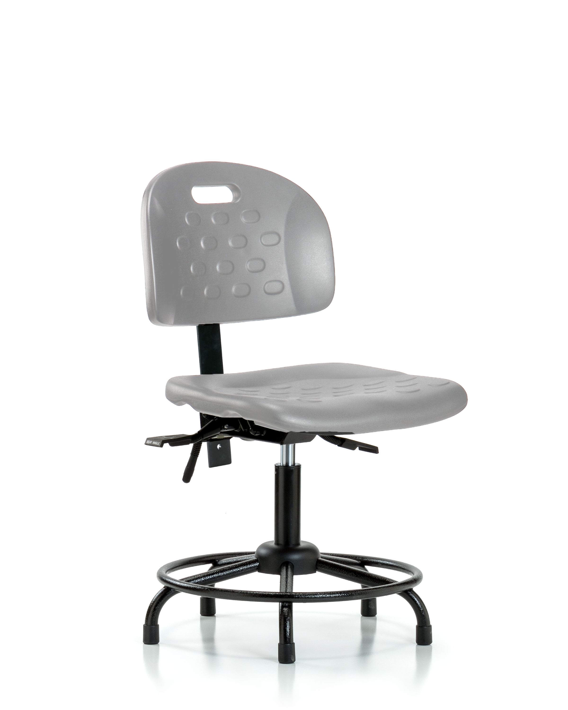Newport Industrial Polyurethane Chair with Round Tube Base - Desk Height with Seat Tilt & Stationary Glides in Gray Polyurethane