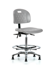 Newport Industrial Polyurethane Chair Chrome - High Bench Height with Chrome Foot Ring & Stationary Glides in Gray Polyurethane