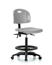 Newport Industrial Polyurethane Chair - High Bench Height with Black Foot Ring & Casters in Gray Polyurethane