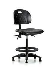 Newport Industrial Polyurethane Chair - High Bench Height with Black Foot Ring & Stationary Glides in Black Polyurethane
