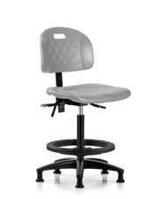 Newport Industrial Polyurethane Chair - High Bench Height with Black Foot Ring & Stationary Glides in Gray Polyurethane