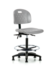 Newport Industrial Polyurethane Chair - High Bench Height with Chrome Foot Ring & Stationary Glides in Gray Polyurethane