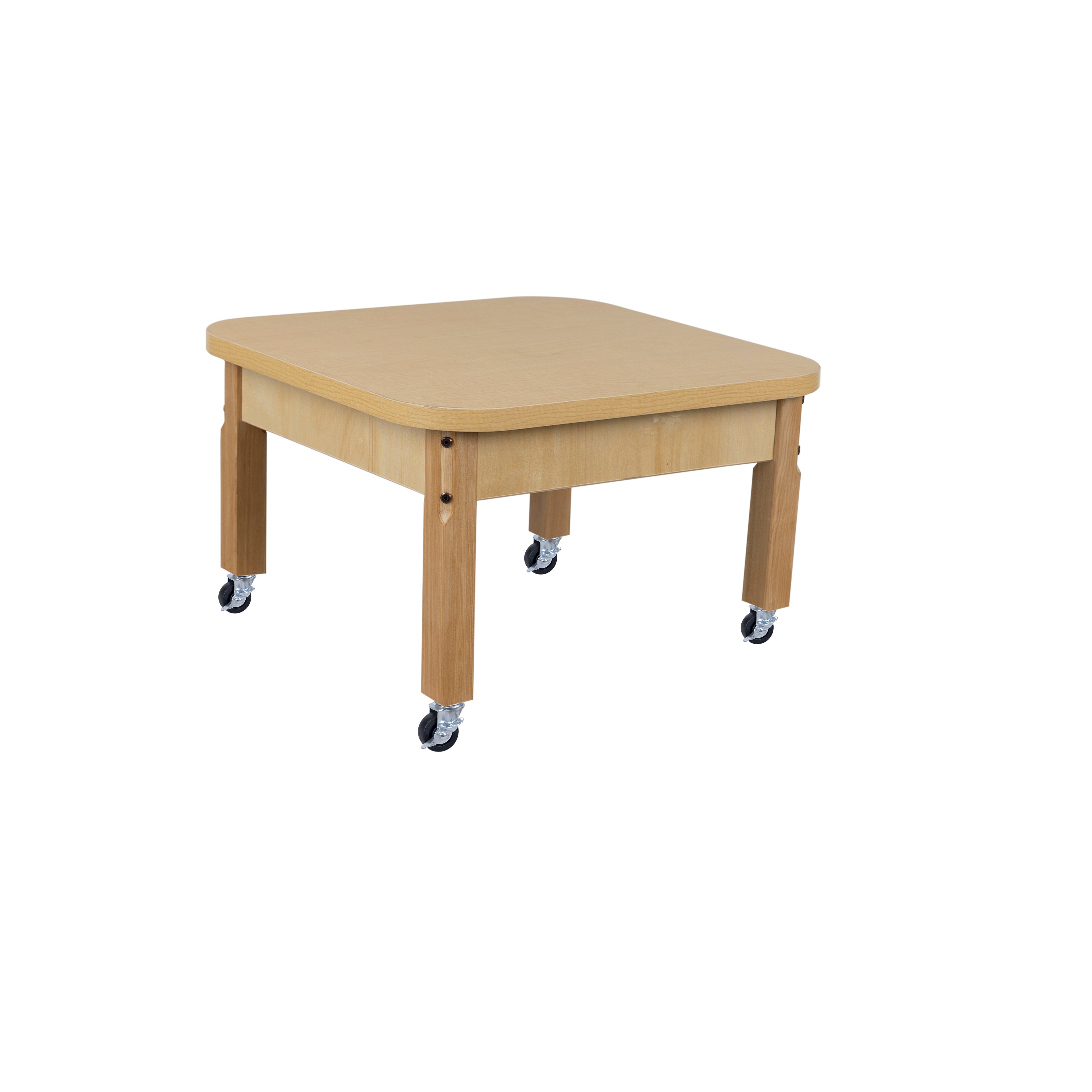 Mobile 24" x 24" Square High Pressure Laminate Table with Hardwood Legs- 14"