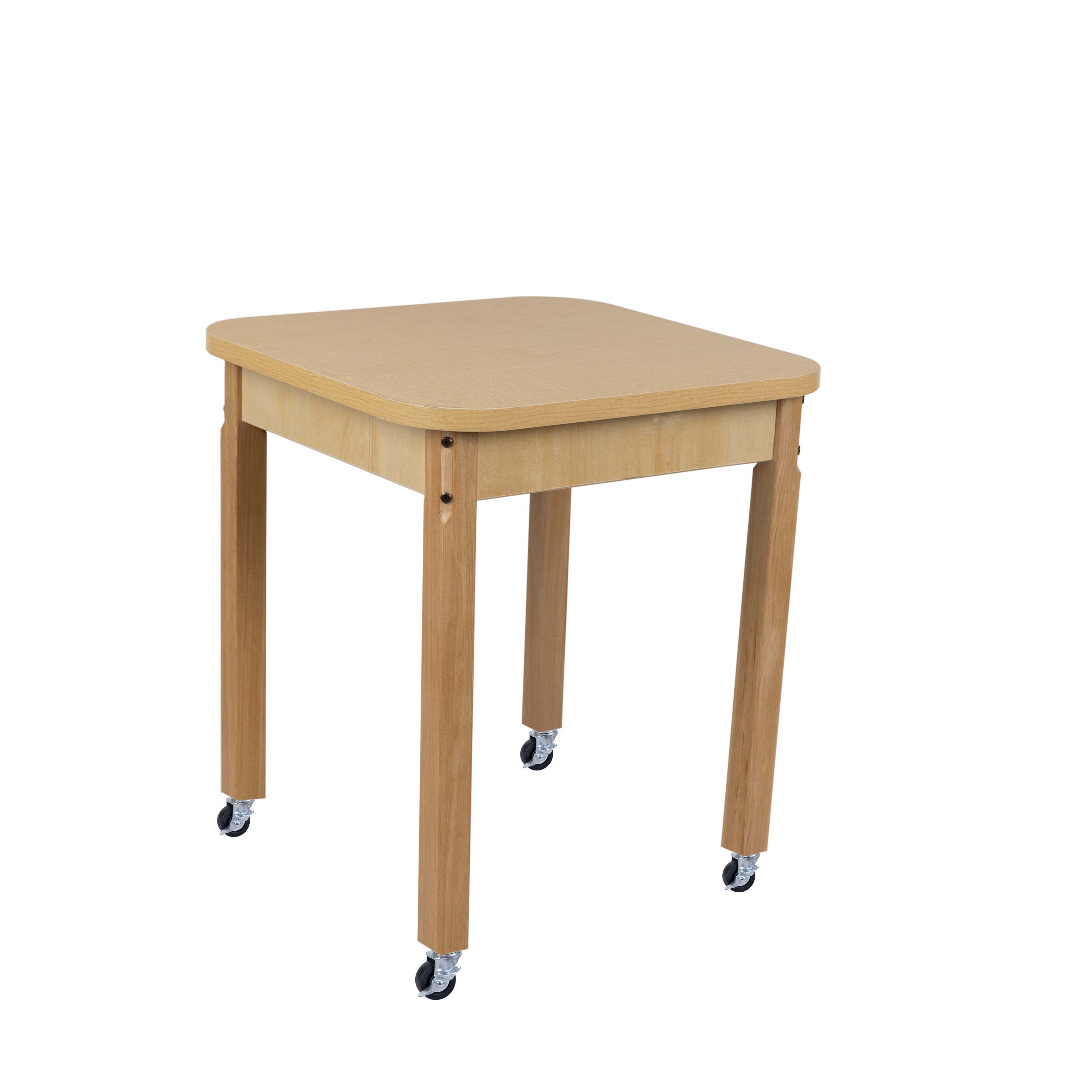 Mobile 24" x 24" Square High Pressure Laminate Table with Hardwood Legs- 26"