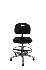 Newport Industrial Polyurethane Chair Chrome - Medium Bench Height with Chrome Foot Ring & Stationary Glides in Black Polyurethane
