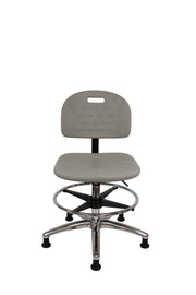 Newport Industrial Polyurethane Chair Chrome - Medium Bench Height with Chrome Foot Ring & Stationary Glides in Gray Polyurethane