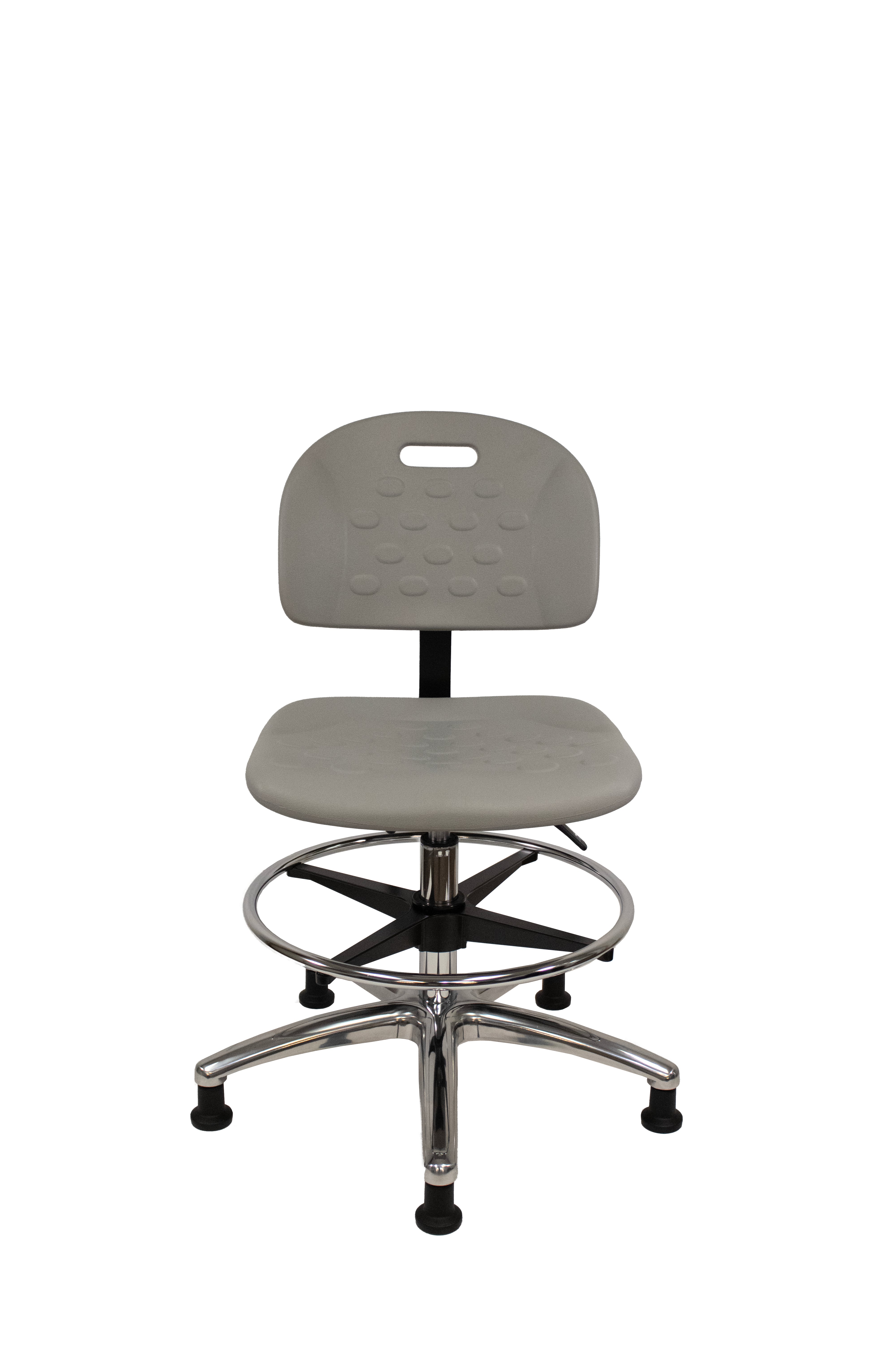 Newport Industrial Polyurethane Chair Chrome - Medium Bench Height with Chrome Foot Ring & Stationary Glides in Gray Polyurethane