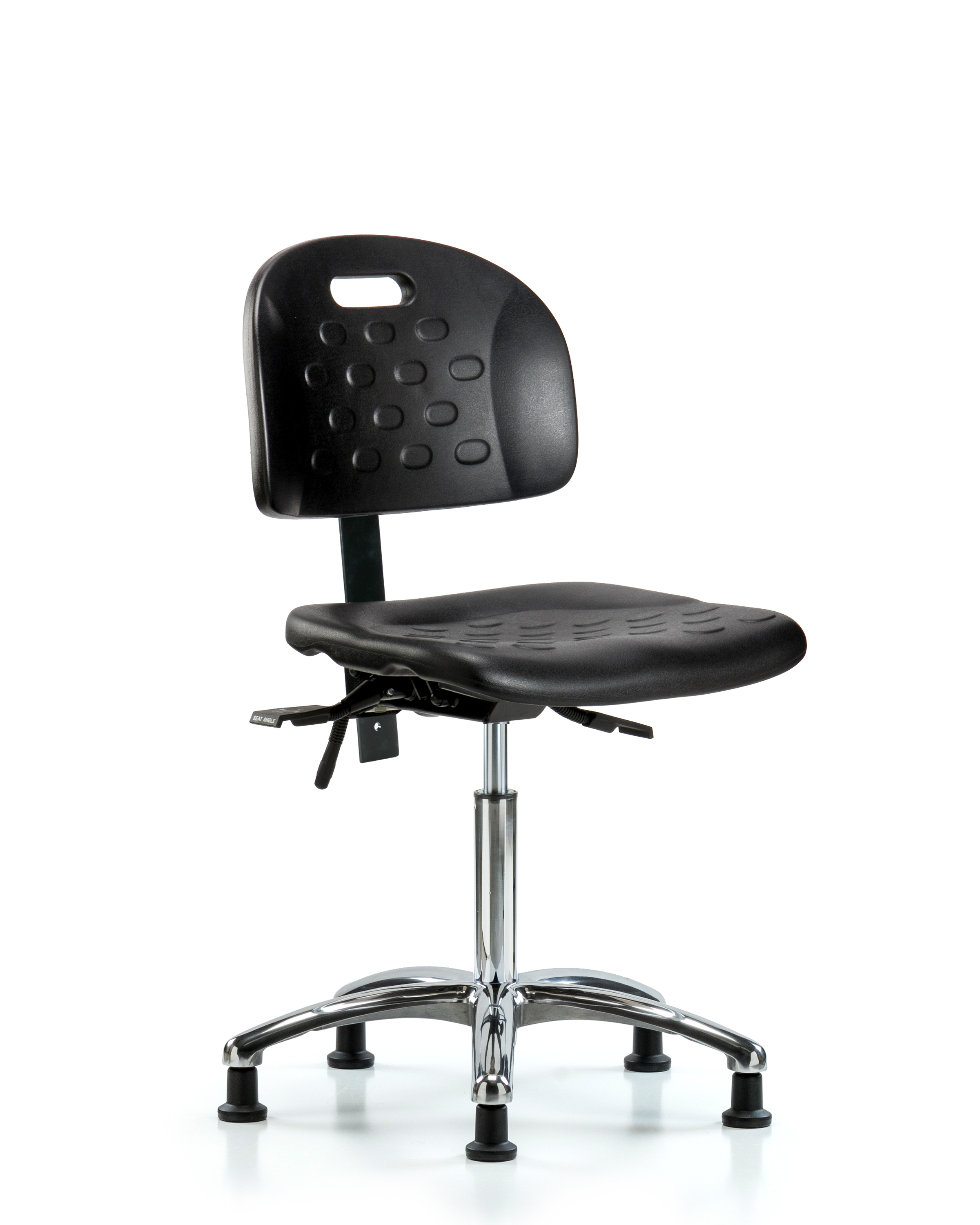 Newport Industrial Polyurethane Chair Chrome - Medium Bench Height with Stationary Glides in Black Polyurethane