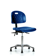 Newport Industrial Polyurethane Chair Chrome - Medium Bench Height with Stationary Glides in Blue Polyurethane