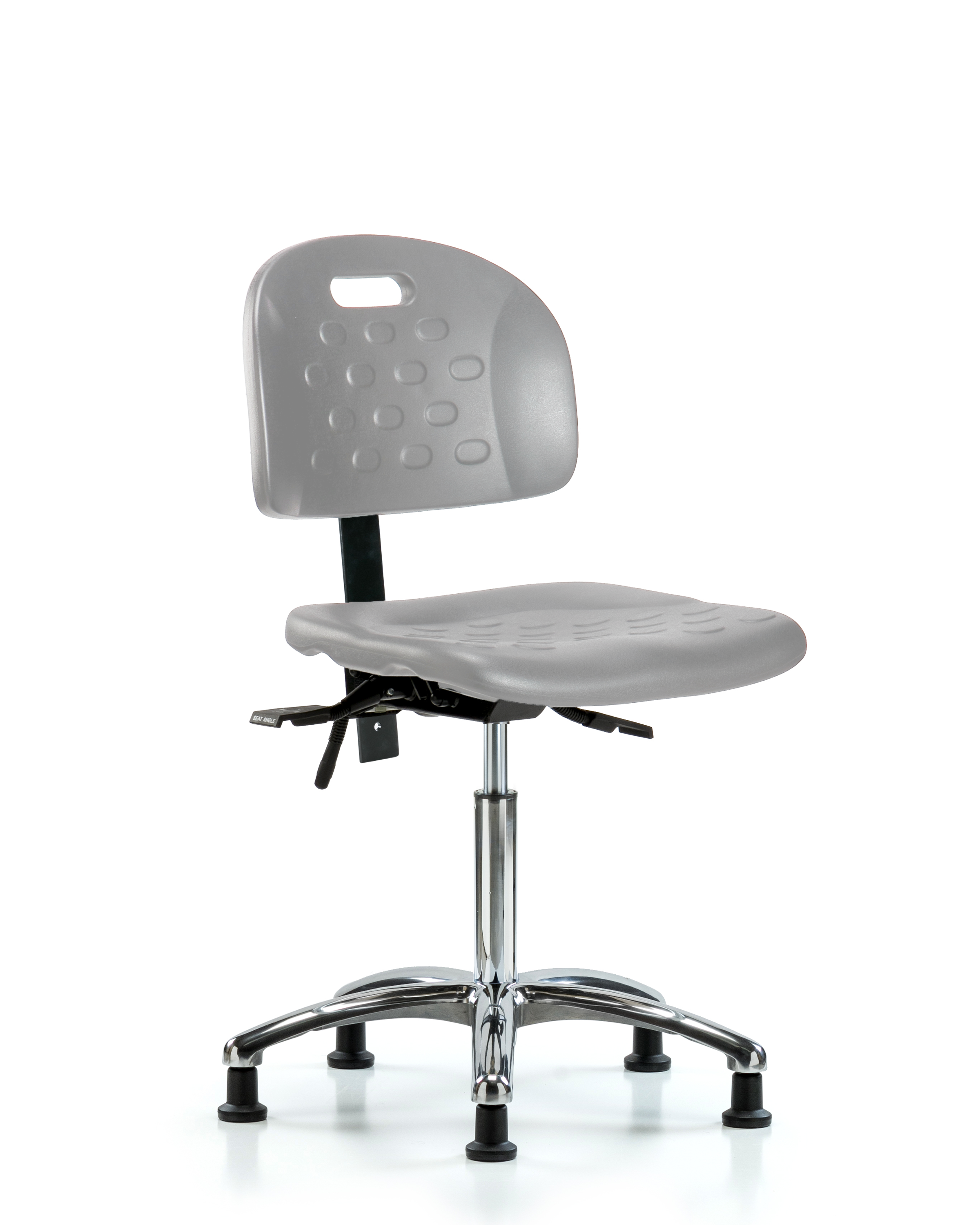 Newport Industrial Polyurethane Chair Chrome - Medium Bench Height with Stationary Glides in Gray Polyurethane