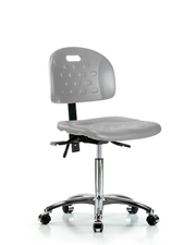 Newport Industrial Polyurethane Chair Chrome - Medium Bench Height with Adjustable Arms & Casters in Gray Polyurethane