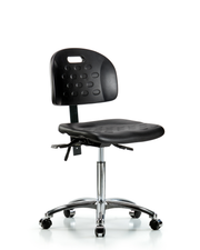 Newport Industrial Polyurethane Chair Chrome - Medium Bench Height with Seat Tilt & Casters in Black Polyurethane