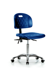 Newport Industrial Polyurethane Chair Chrome - Medium Bench Height with Seat Tilt & Casters in Blue Polyurethane