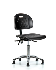 Newport Industrial Polyurethane Chair Chrome - Medium Bench Height with Seat Tilt & Stationary Glides in Black Polyurethane