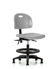 Newport Industrial Polyurethane Chair - Medium Bench Height with Black Foot Ring & Stationary Glides in Gray Polyurethane