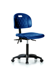 Newport Industrial Polyurethane Chair - Medium Bench Height with Casters in Blue Polyurethane