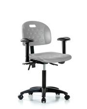 Newport Industrial Polyurethane Chair - Medium Bench Height with Adjustable Arms & Casters in Gray Polyurethane