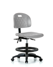 Newport Industrial Polyurethane Chair - Medium Bench Height with Seat Tilt, Black Foot Ring, & Casters in Gray Polyurethane