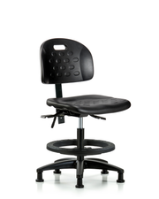 Newport Industrial Polyurethane Chair - Medium Bench Height with Seat Tilt, Black Foot Ring, & Stationary Glides in Black Polyurethane