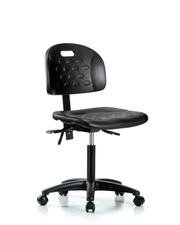 Newport Industrial Polyurethane Chair - Medium Bench Height with Seat Tilt & Casters in Black Polyurethane