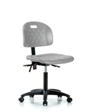 Newport Industrial Polyurethane Chair - Medium Bench Height with Seat Tilt & Casters in Gray Polyurethane
