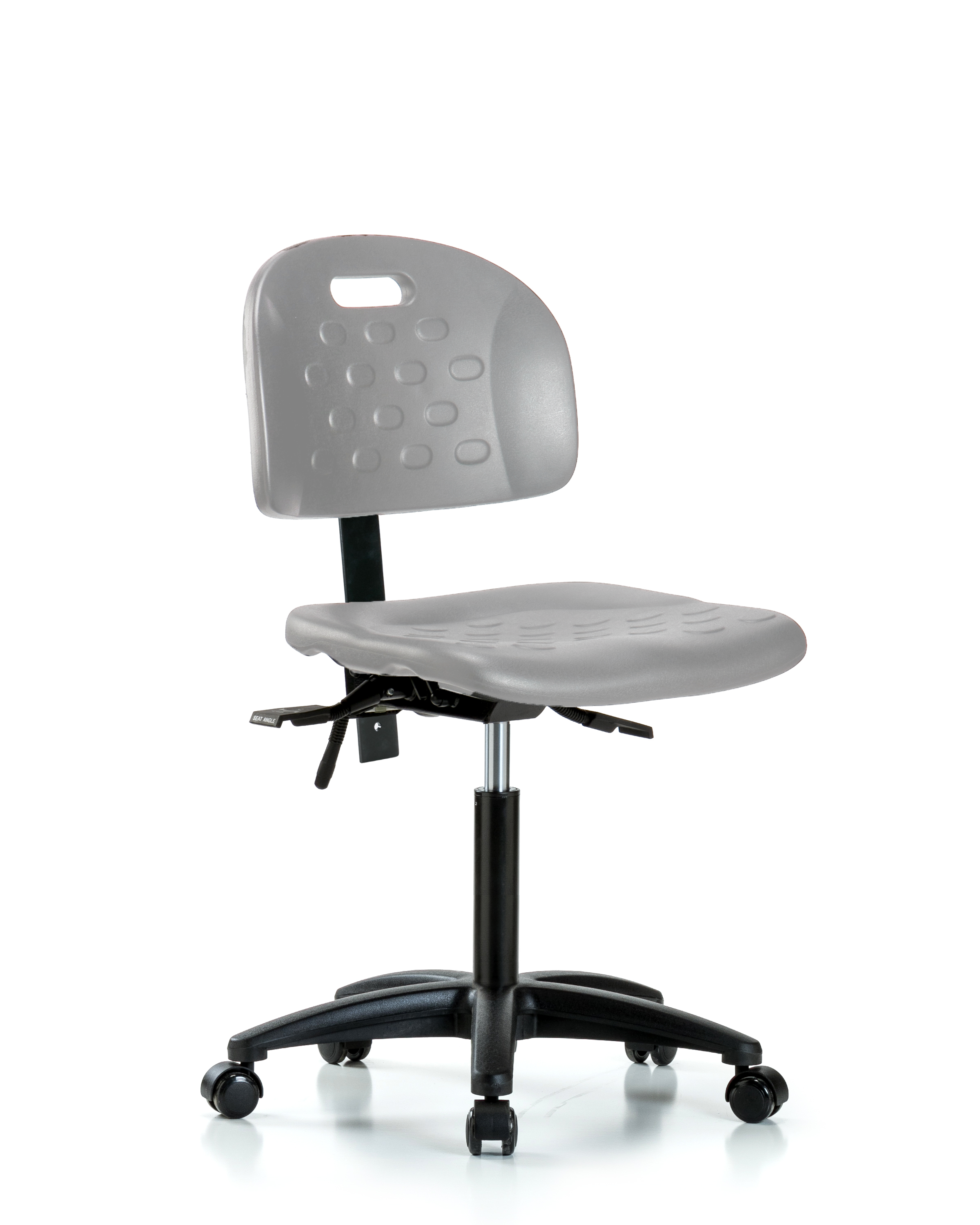 Newport Industrial Polyurethane Chair - Medium Bench Height with Seat Tilt & Casters in Gray Polyurethane
