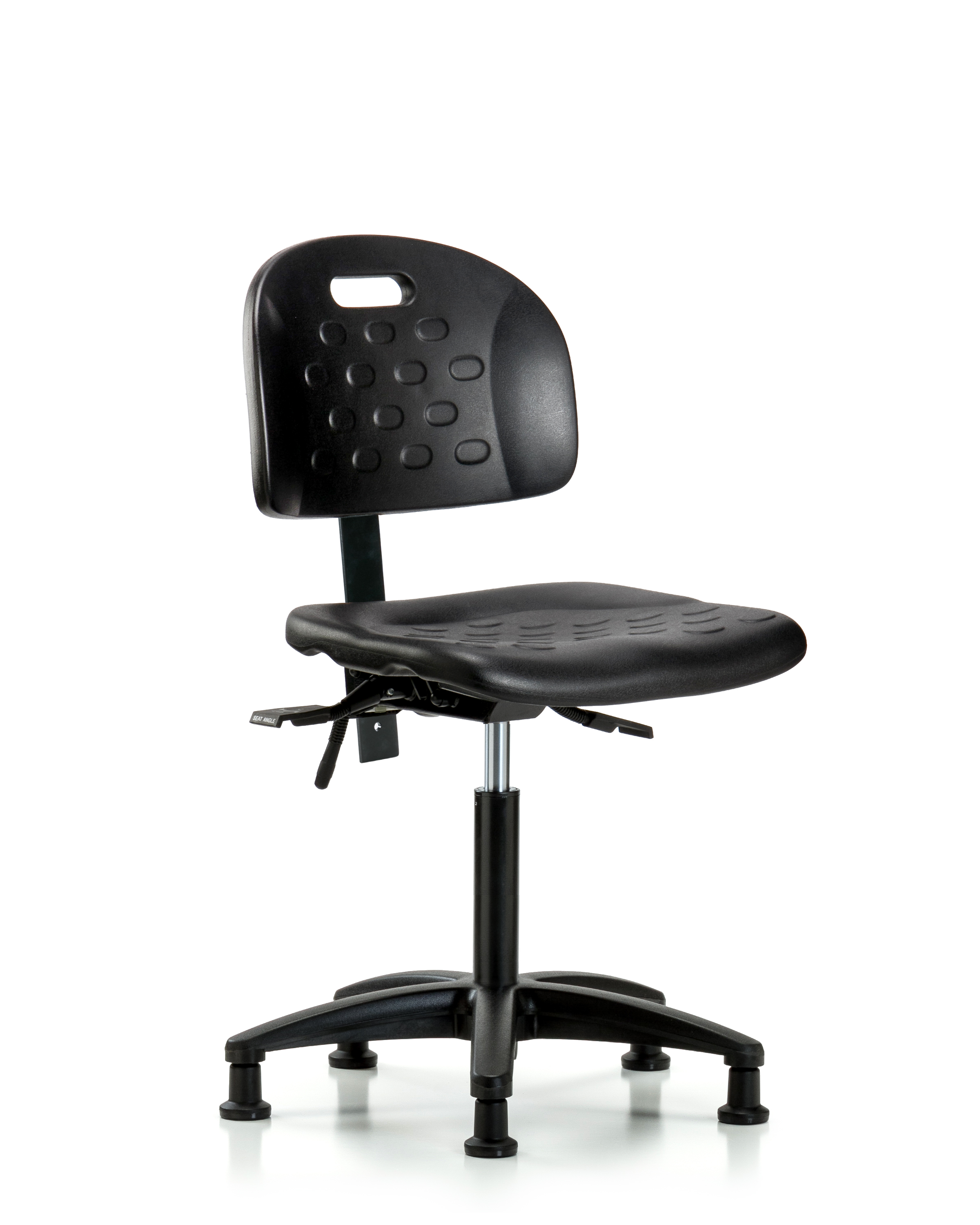 Newport Industrial Polyurethane Chair - Medium Bench Height with Seat Tilt & Stationary Glides in Black Polyurethane