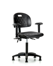 Newport Industrial Polyurethane Chair - Medium Bench Height with Seat Tilt, Adjustable Arms, & Stationary Glides in Black Polyurethane