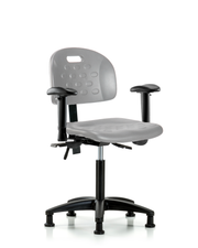 Newport Industrial Polyurethane Chair - Medium Bench Height with Seat Tilt, Adjustable Arms, & Stationary Glides in Gray Polyurethane