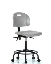 Newport Industrial Polyurethane Chair with Round Tube Base - Medium Bench Height with Seat Tilt & Casters in Gray Polyurethane