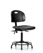 Newport Industrial Polyurethane Chair with Round Tube Base - Medium Bench Height with Seat Tilt & Stationary Glides in Black Polyurethane