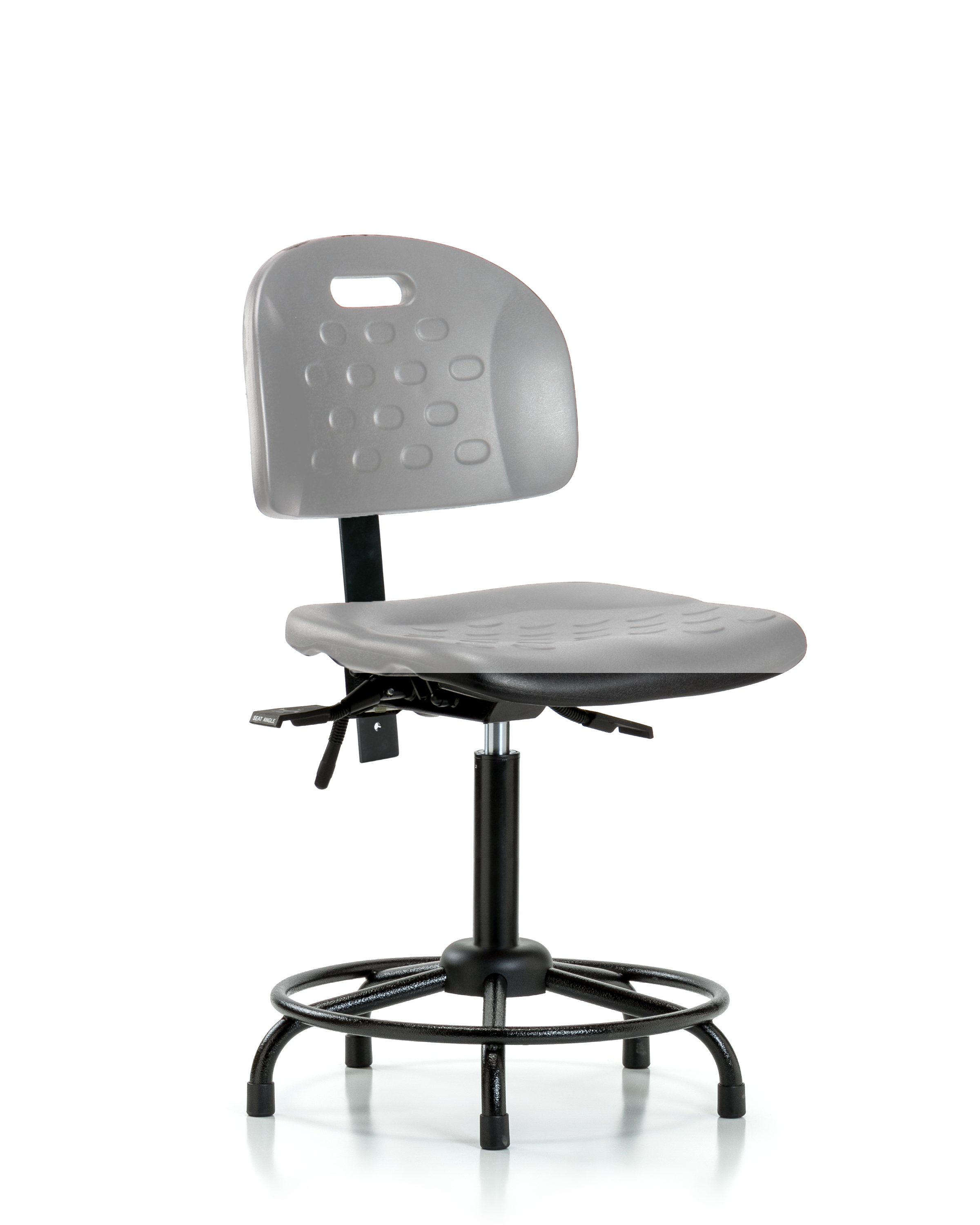 Newport Industrial Polyurethane Chair with Round Tube Base - Medium Bench Height with Seat Tilt & Stationary Glides in Gray Polyurethane