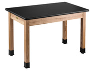 NPS® Wood Science Lab Table, 24"x72"x30", HPL Top, Surface Color: Black, Frame Color: Ash (Optional Book Compartment and Castor Add-On)