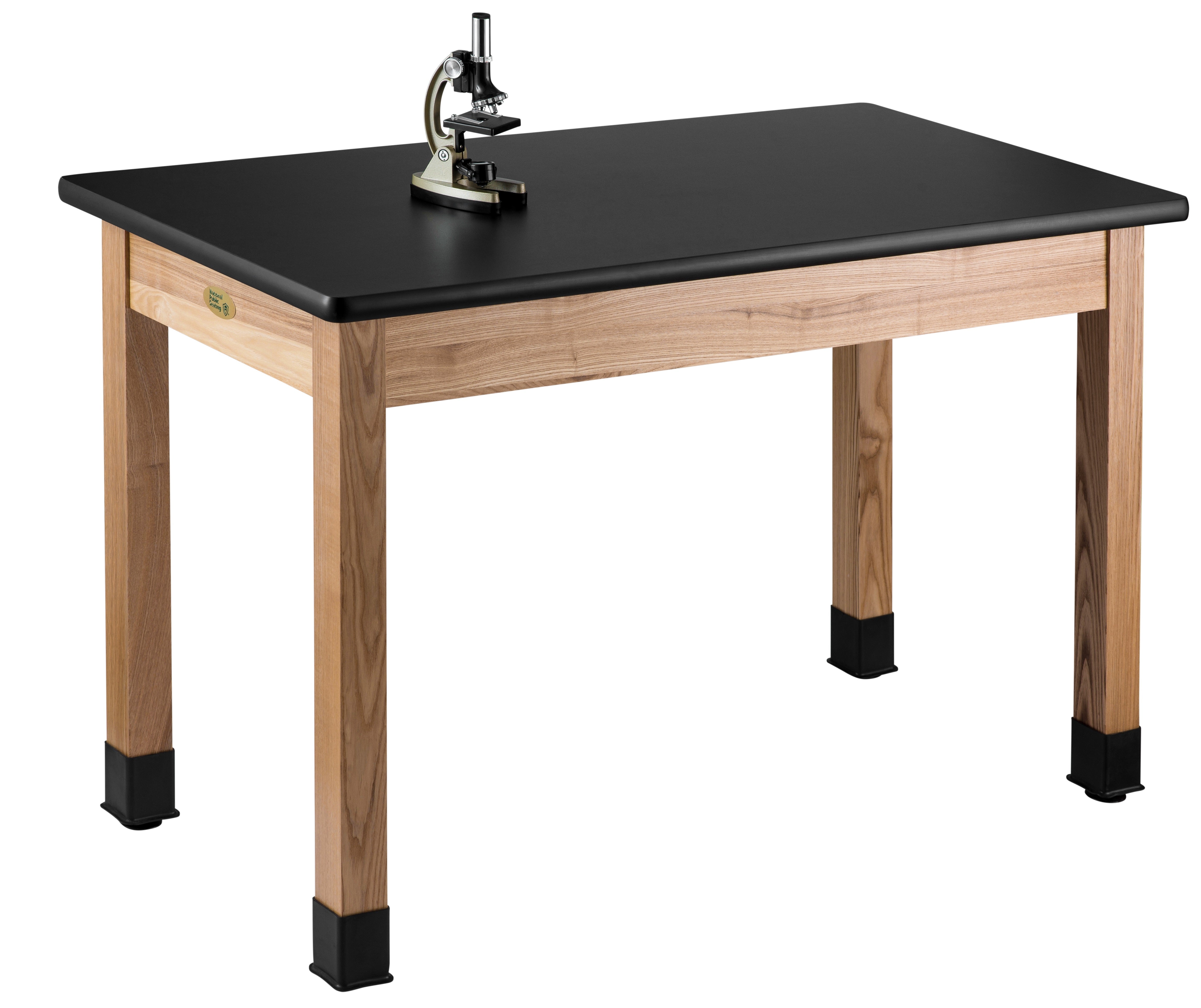 NPS® Wood Science Lab Table, 30"x60"x30", HPL Top, Surface Color: Black, Frame Color: Ash (Optional Castor Add-On)