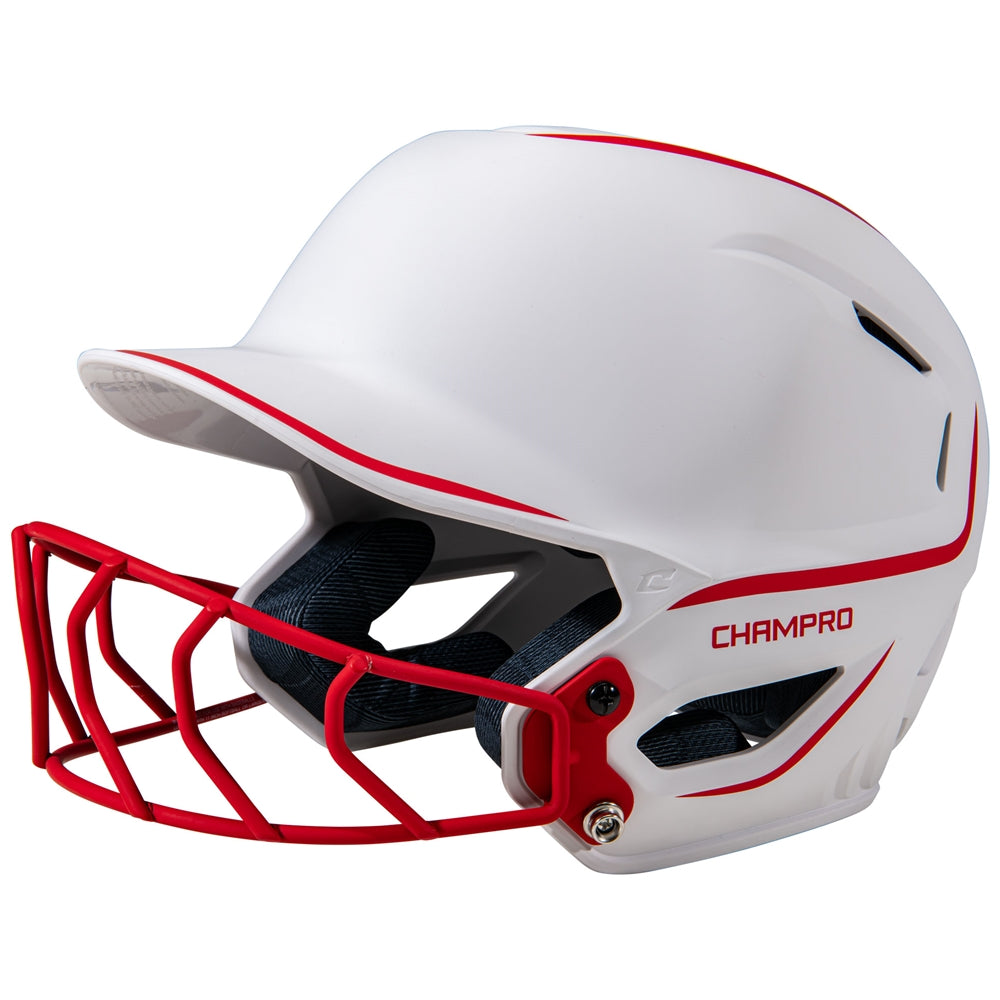 HXE Two-Tone Matte Softball Helmet w/ Facemask - Scarlet, Medium