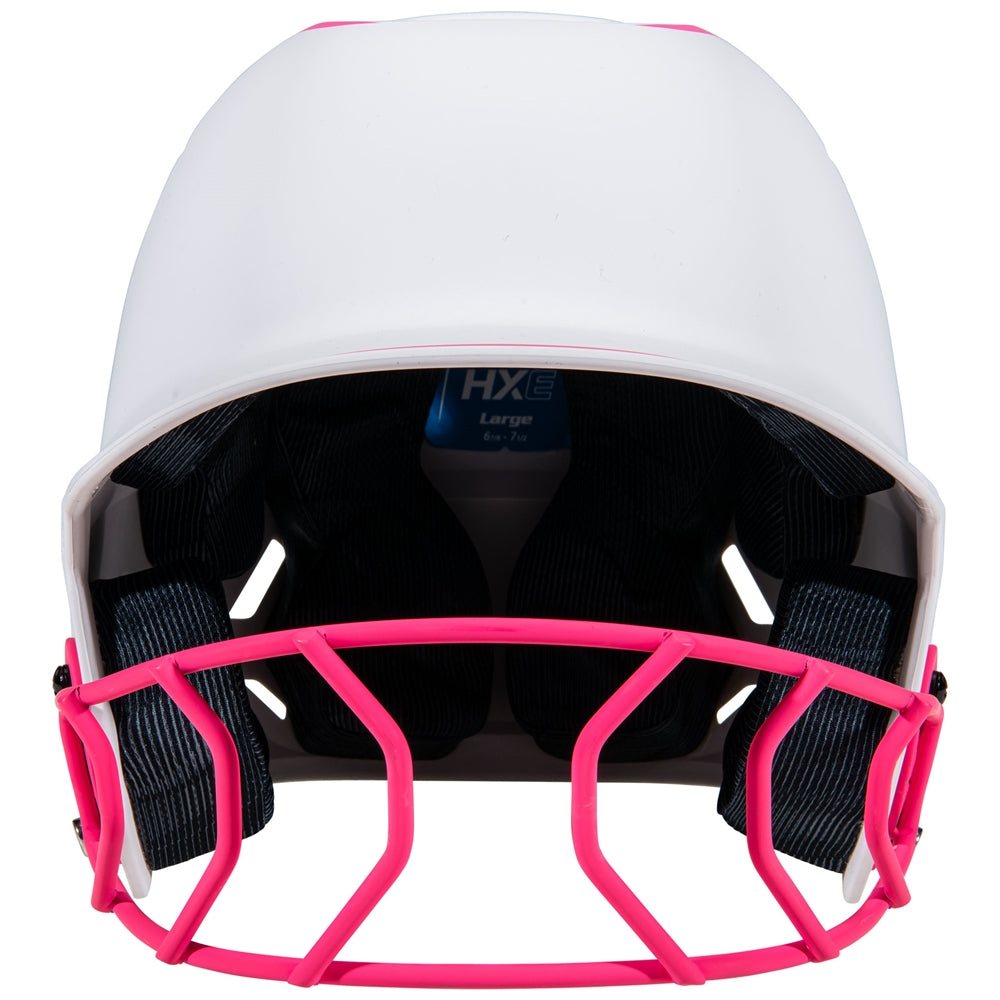 HXE Two-Tone Matte Softball Helmet w/ Facemask - Pink, Large