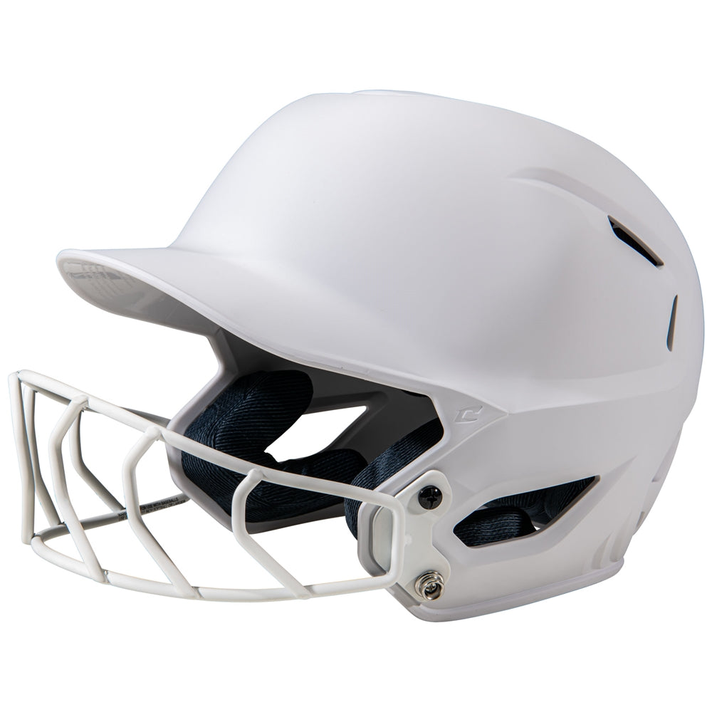HXE Matte Softball Helmet w/ Facemask - White, Medium