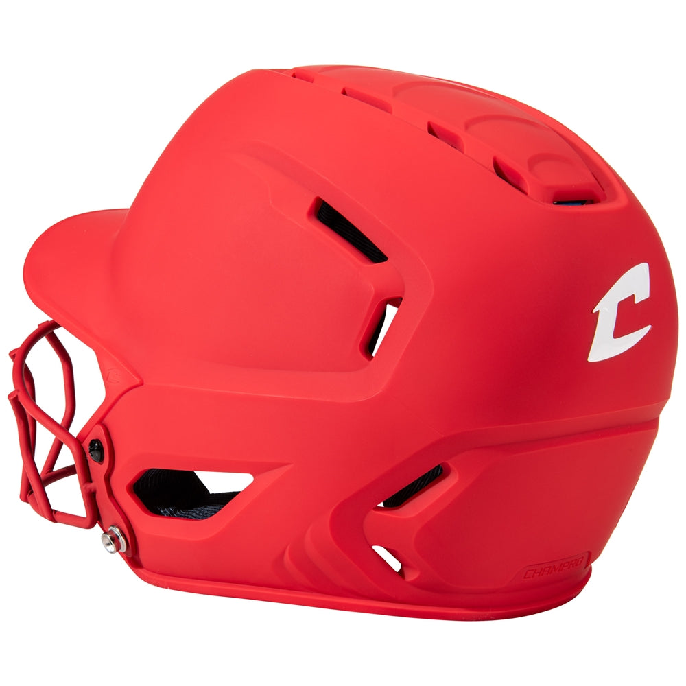 HXE Matte Softball Helmet w/ Facemask - Scarlet, Medium