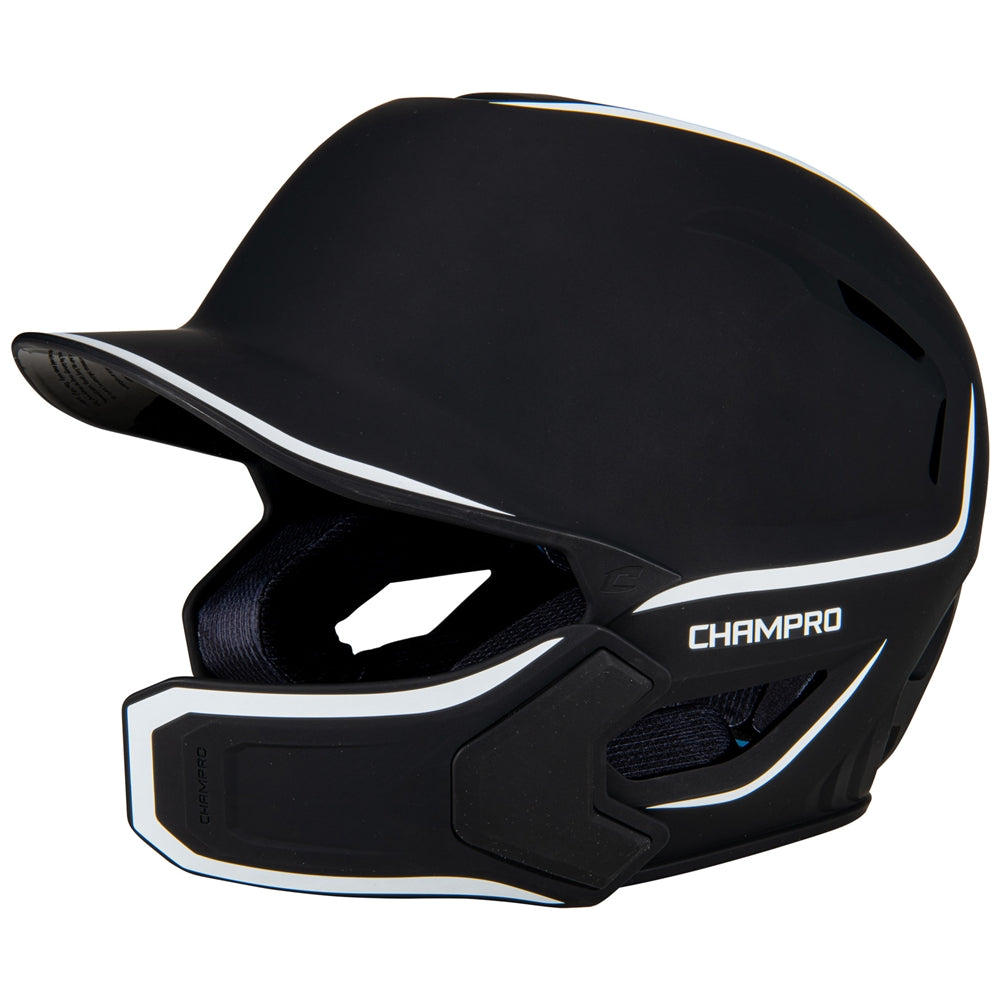 HXE Two-Tone Matte Baseball Helmet w/ Jaw Guard - Black, Medium