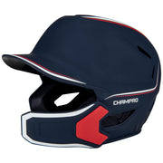 HXE Matte Baseball Helmet w/ Jaw Guard - Navy White Scarlet, Medium