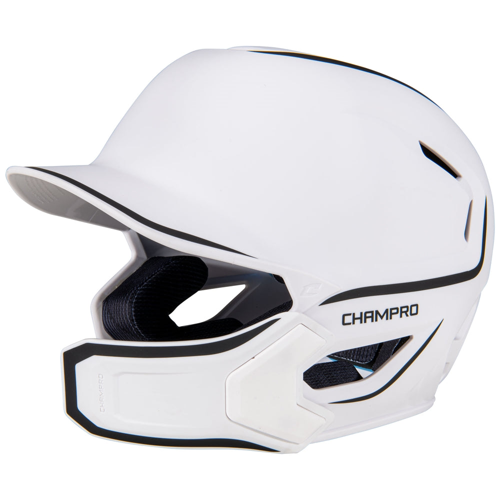 HXE Two-Tone Matte Baseball Helmet w/ Jaw Guard - White, Large