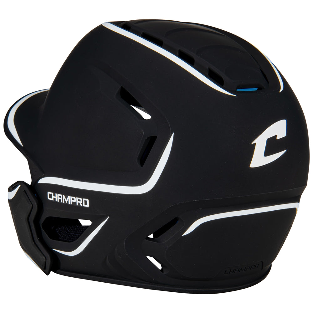 HXE Two-Tone Matte Baseball Helmet w/ Jaw Guard - Black, Medium