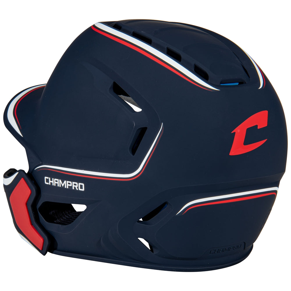 HXE Matte Baseball Helmet w/ Jaw Guard - Navy White Scarlet, Large