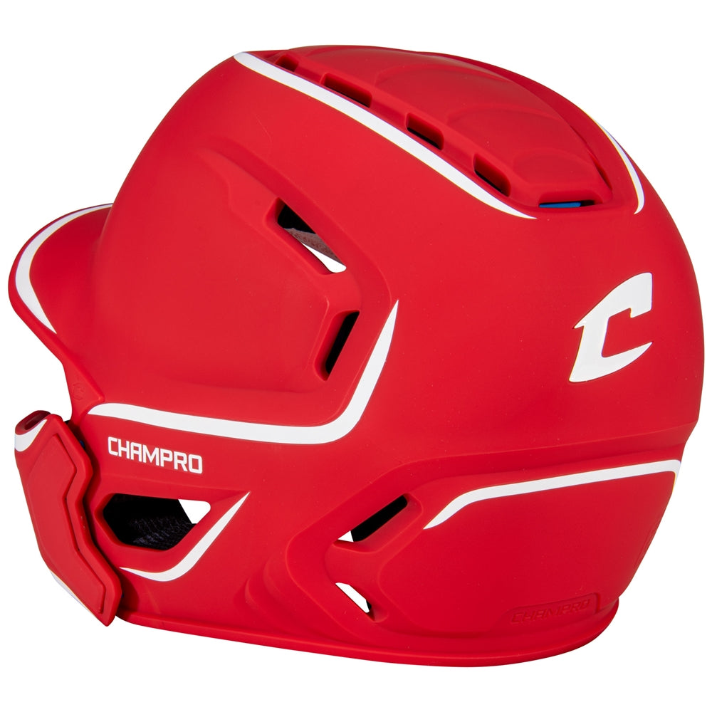HXE Two-Tone Matte Baseball Helmet w/ Jaw Guard - Scarlet, Medium