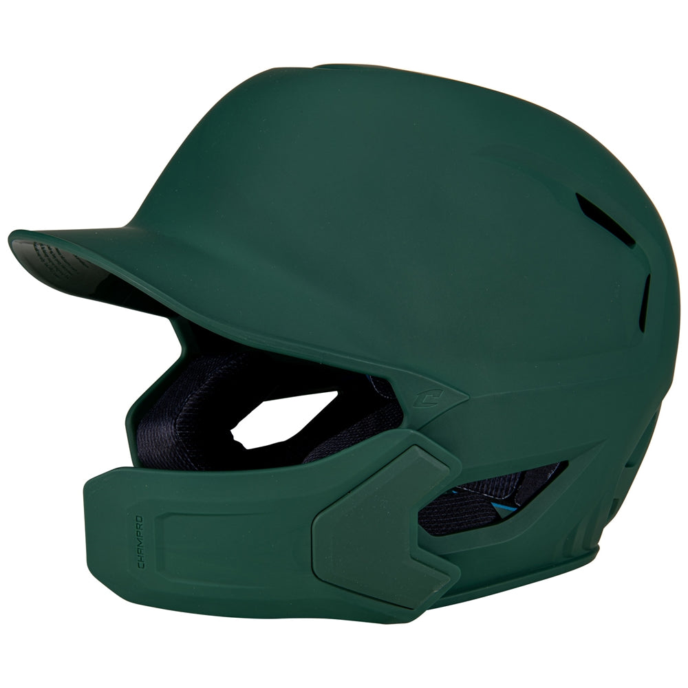 HXE Matte Baseball Helmet w/ Jaw Guard - Forest Green, Large