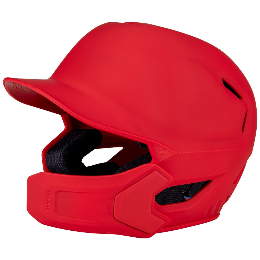 HXE Matte Baseball Helmet w/ Jaw Guard - Scarlet, Extra-Large