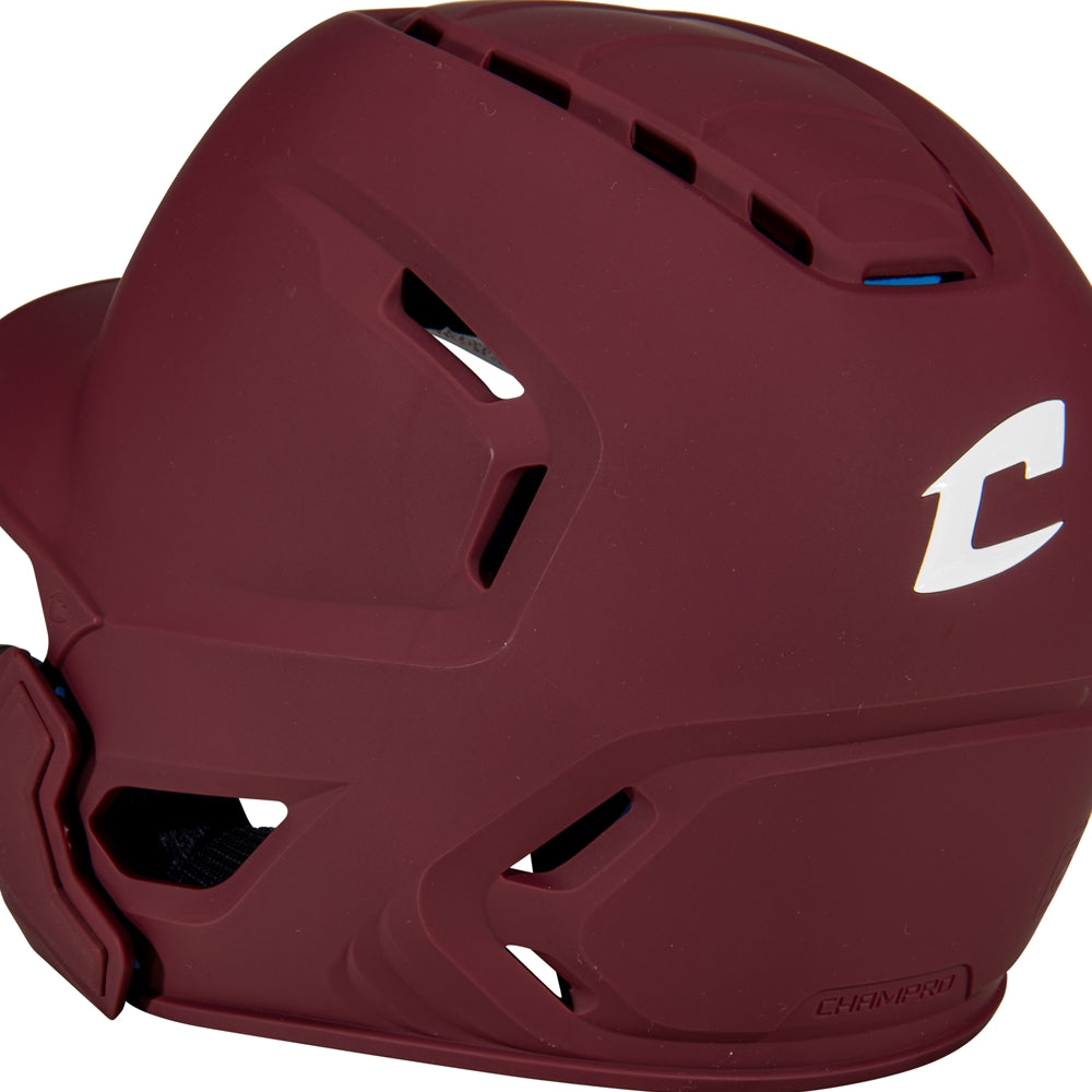 HXE Matte Baseball Helmet w/ Jaw Guard - Maroon, Medium